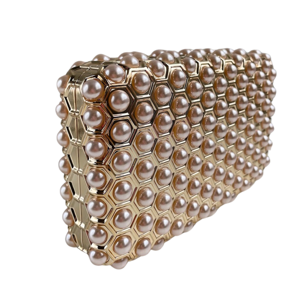 Bolsa de Festa Clutch Acrílico Champagne e Perolas - ReUse