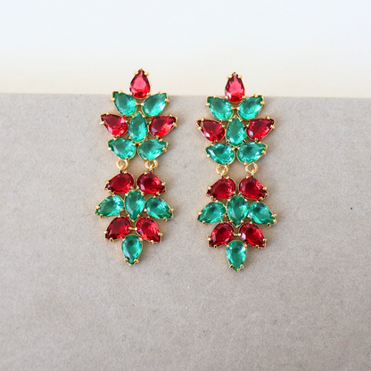 Brinco Dourado e Cristal Verde e Marsala - Semijoia