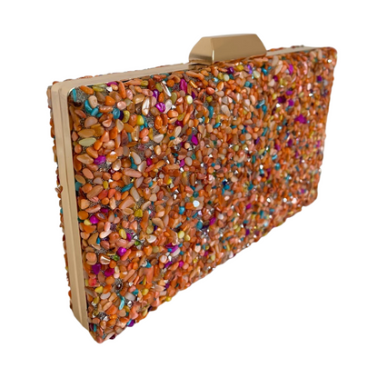 Bolsa Festa Clutch Pedraria Laranja