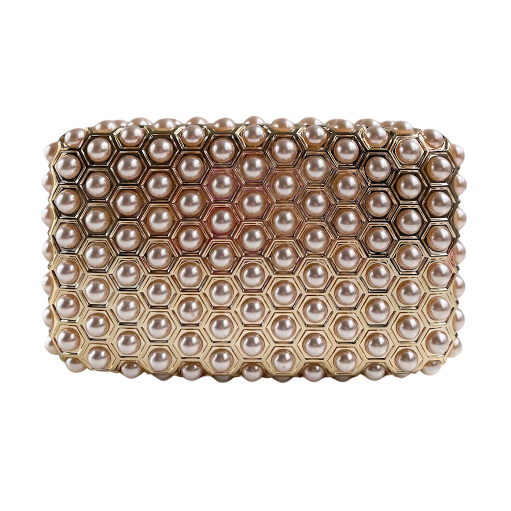 Bolsa de Festa Clutch Acrílico Champagne e Perolas - ReUse