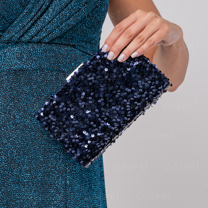 Bolsa de Festa Clutch Lantejoulas Azul Marinho