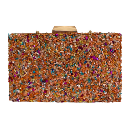 Bolsa Festa Clutch Pedraria Laranja