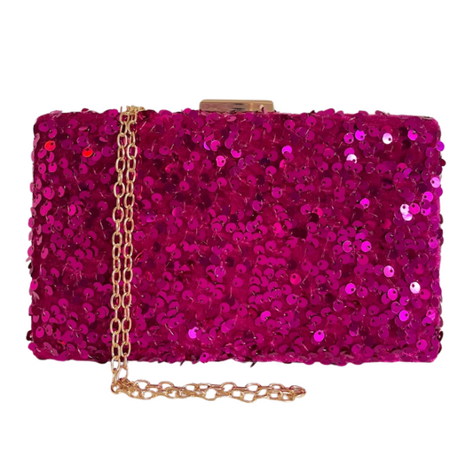 Bolsa de Festa Clutch Paetê Lantejoulas Fúcsia