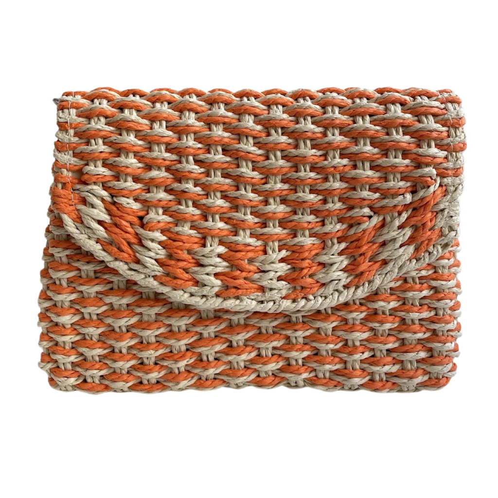 Bolsa Carteira Envelope de Palha Laranja