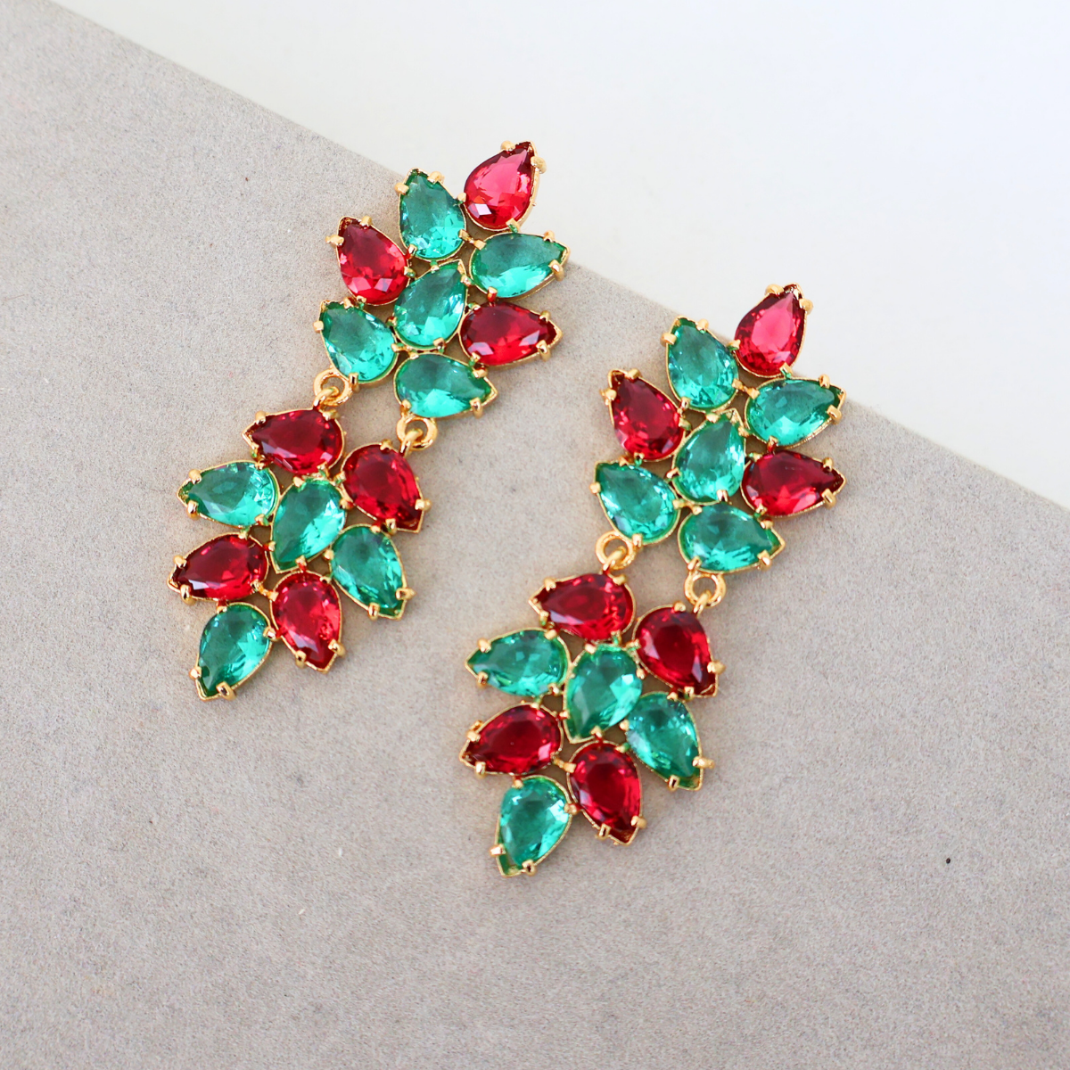 Brinco Dourado e Cristal Verde e Marsala - Semijoia