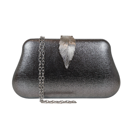 Bolsa Clutch Festa Fecho de Folha Grafite