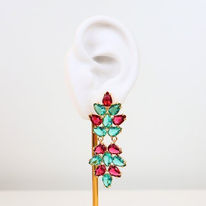 Brinco Dourado e Cristal Verde e Marsala - Semijoia