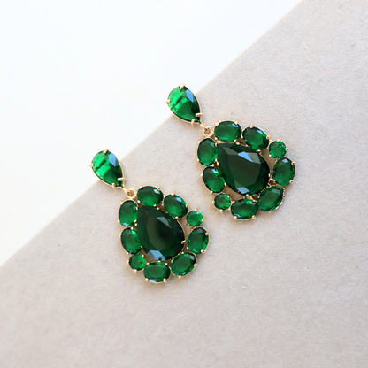 Brinco Dourado e Cristal Verde - Semijoia