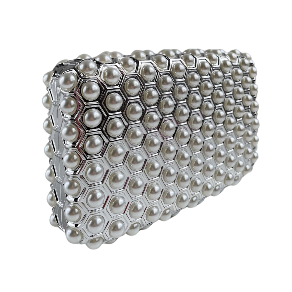 Bolsa de Festa Clutch Acrílico Prateada e Perolas - ReUse