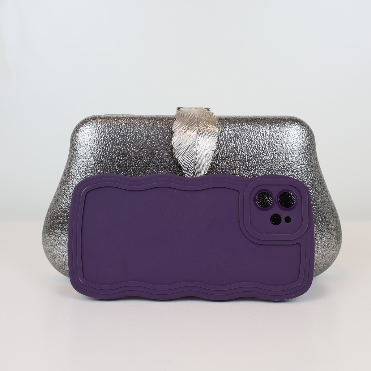 Bolsa Clutch Festa Fecho de Folha Grafite