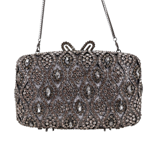 Bolsa Festa Clutch Pedraria Strass Prata Grafite