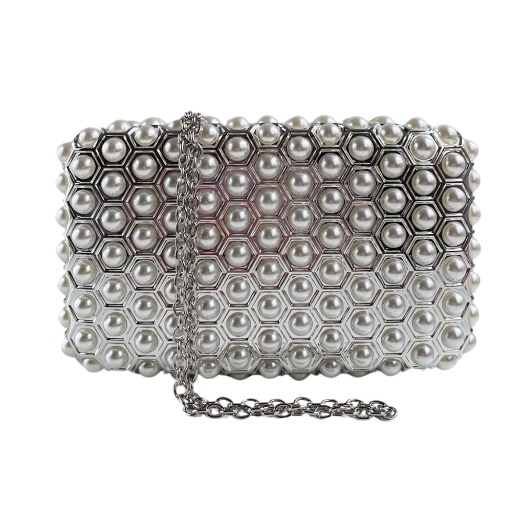 Bolsa de Festa Clutch Acrílico Prateada e Perolas - ReUse