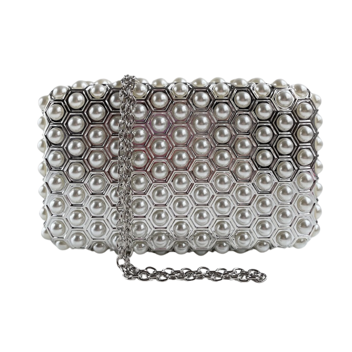Bolsa de Festa Clutch Acrílico Prateada e Perolas - ReUse