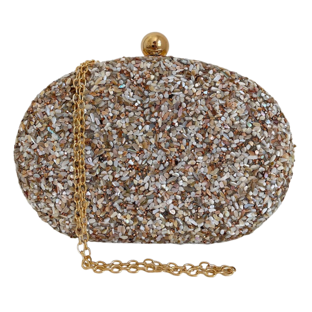 Bolsa Festa Clutch Pedraria Bege Oval