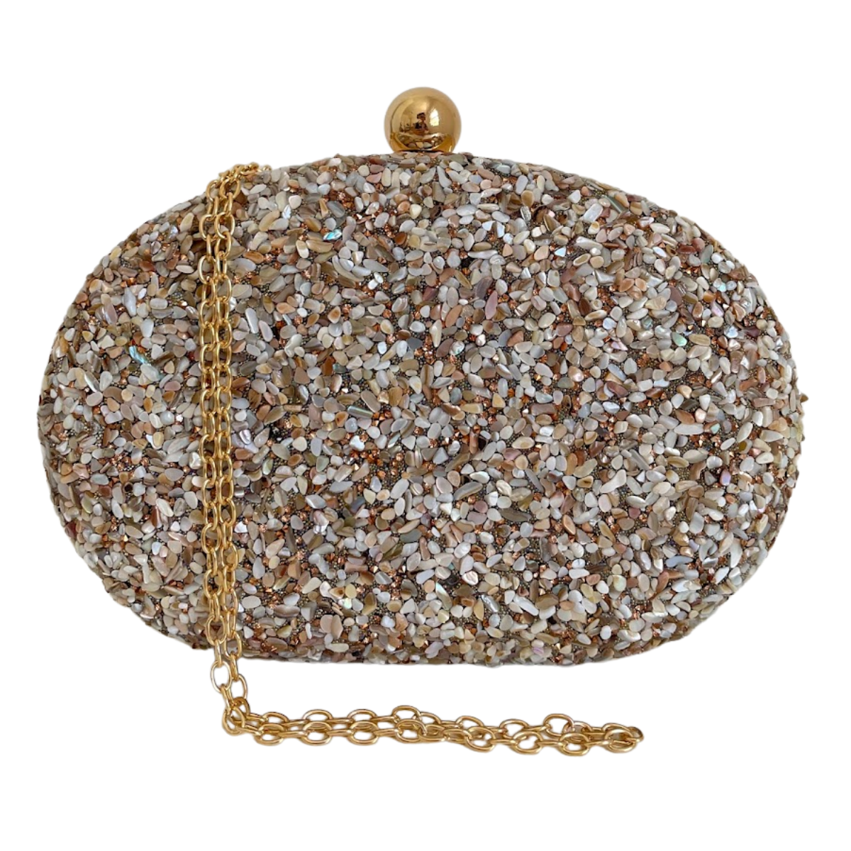 Bolsa Festa Clutch Pedraria Bege Oval