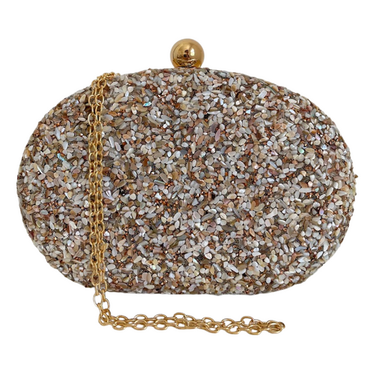 Bolsa Festa Clutch Pedraria Bege Oval