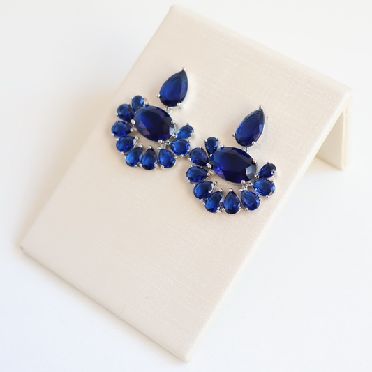 Brinco Prateado e Cristal Azul - Semijoia