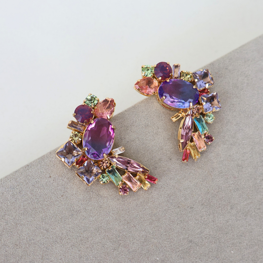 Brinco Dourado e Cristal Colorido - Semijoia