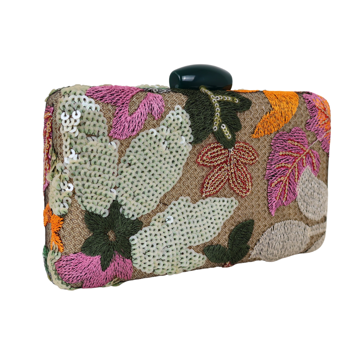 Bolsa Clutch Festa Bordada Flores Verde