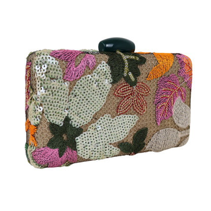 Bolsa Clutch Festa Bordada Flores Verde