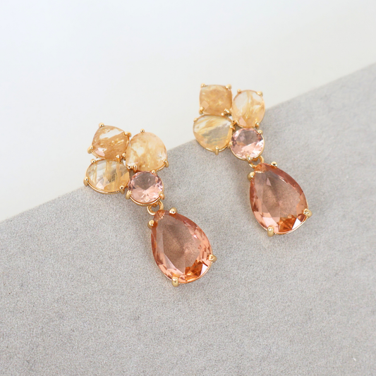 Brinco Dourado e Cristal Champagne - Semijoia