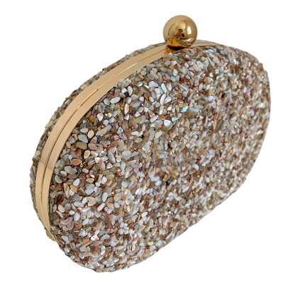 Bolsa Festa Clutch Pedraria Bege Oval