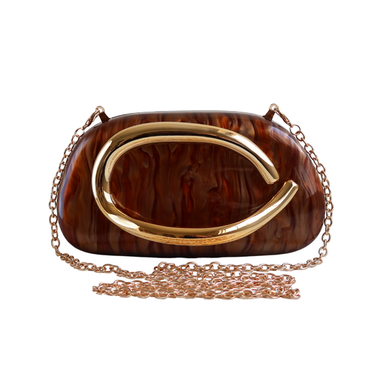 Bolsa de Festa Clutch Acrílico Perolada Marrom