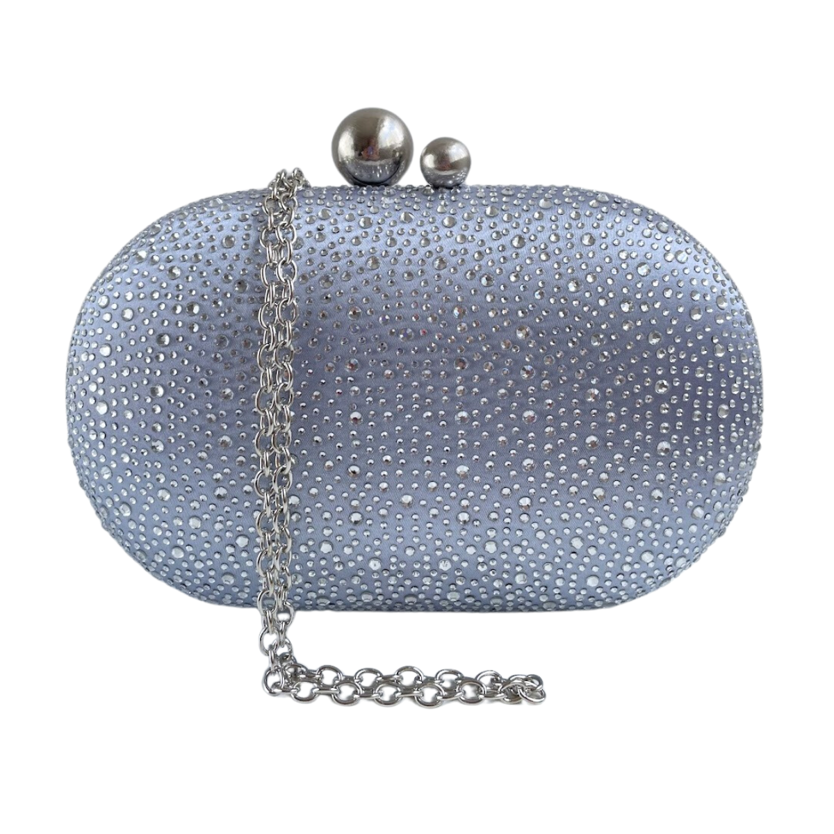 Bolsa Festa Clutch Pedraria Strass Oval Prata