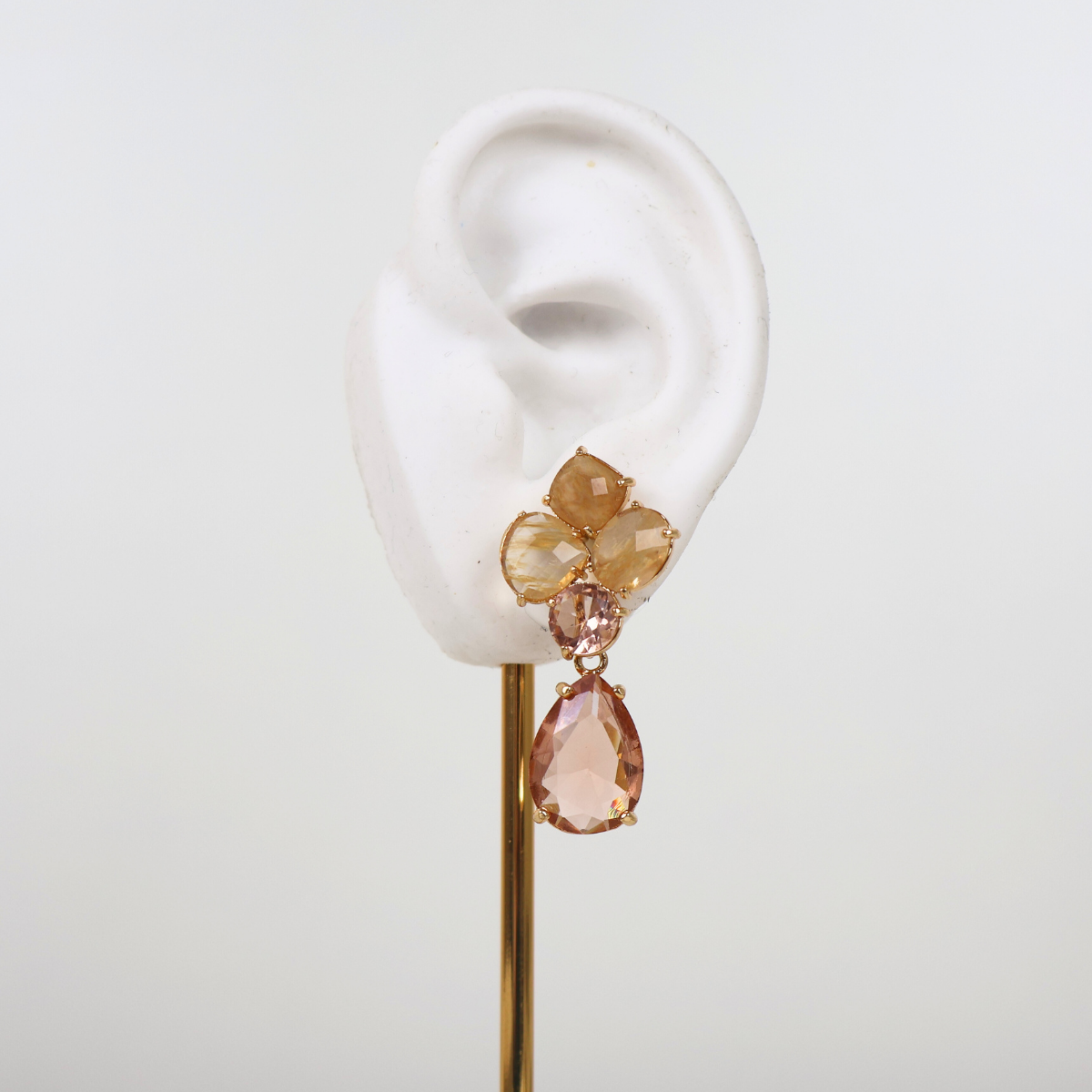 Brinco Dourado e Cristal Champagne - Semijoia