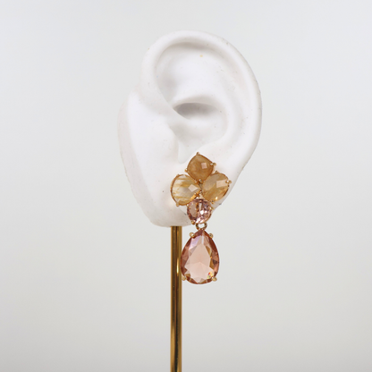 Brinco Dourado e Cristal Champagne - Semijoia