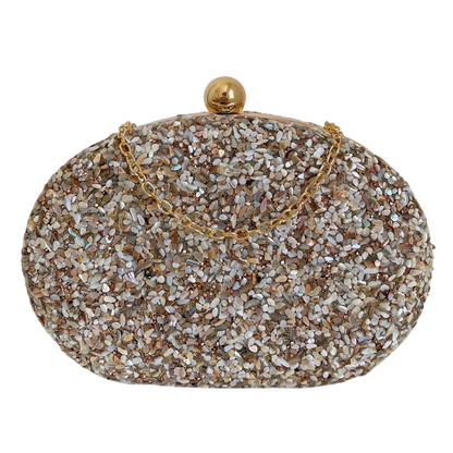 Bolsa Festa Clutch Pedraria Bege Oval