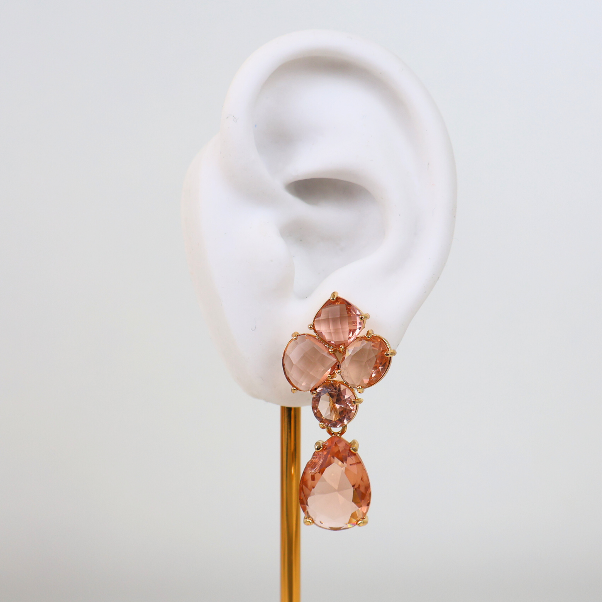 Brinco Dourado e Cristal Champagne - Semijoia