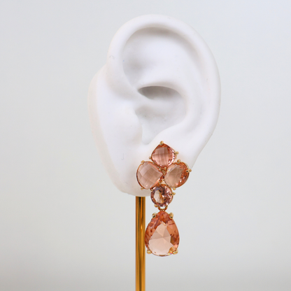 Brinco Dourado e Cristal Champagne - Semijoia