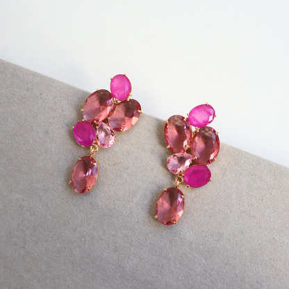Brinco Dourado e Cristal Rosa - Semijoia