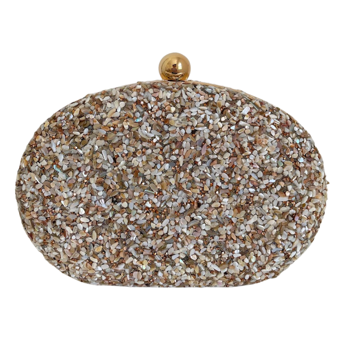 Bolsa Festa Clutch Pedraria Bege Oval