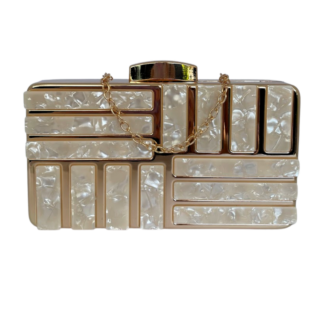 Bolsa de Festa Clutch Perolada Branca e Dourado - ReUse