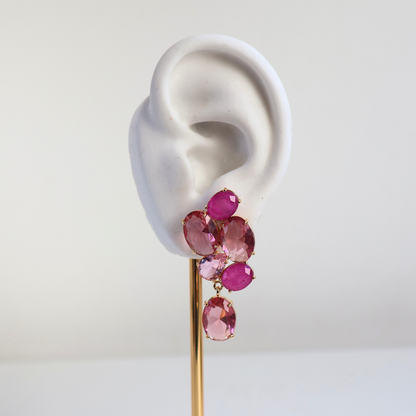 Brinco Dourado e Cristal Rosa - Semijoia