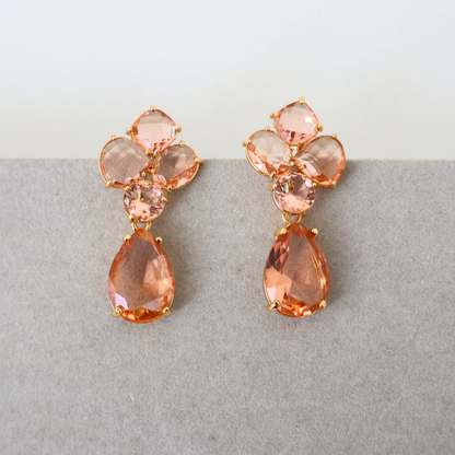 Brinco Dourado e Cristal Champagne - Semijoia