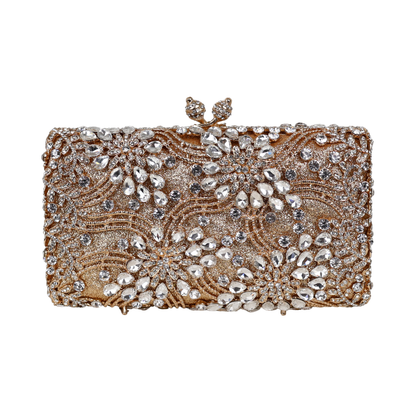 Bolsa Festa Clutch Pedraria Strass Dourada