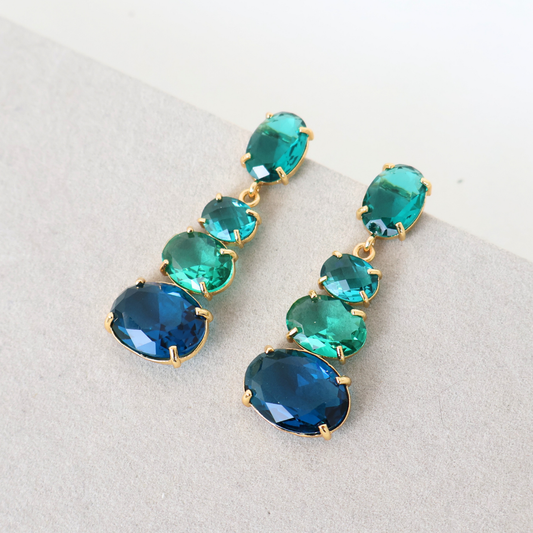 Brinco Dourado e Cristal Verde - Semijoia