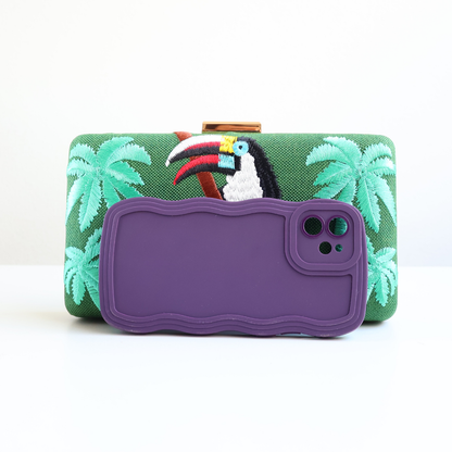 Bolsa de Festa Clutch Tecido Verde Toucan