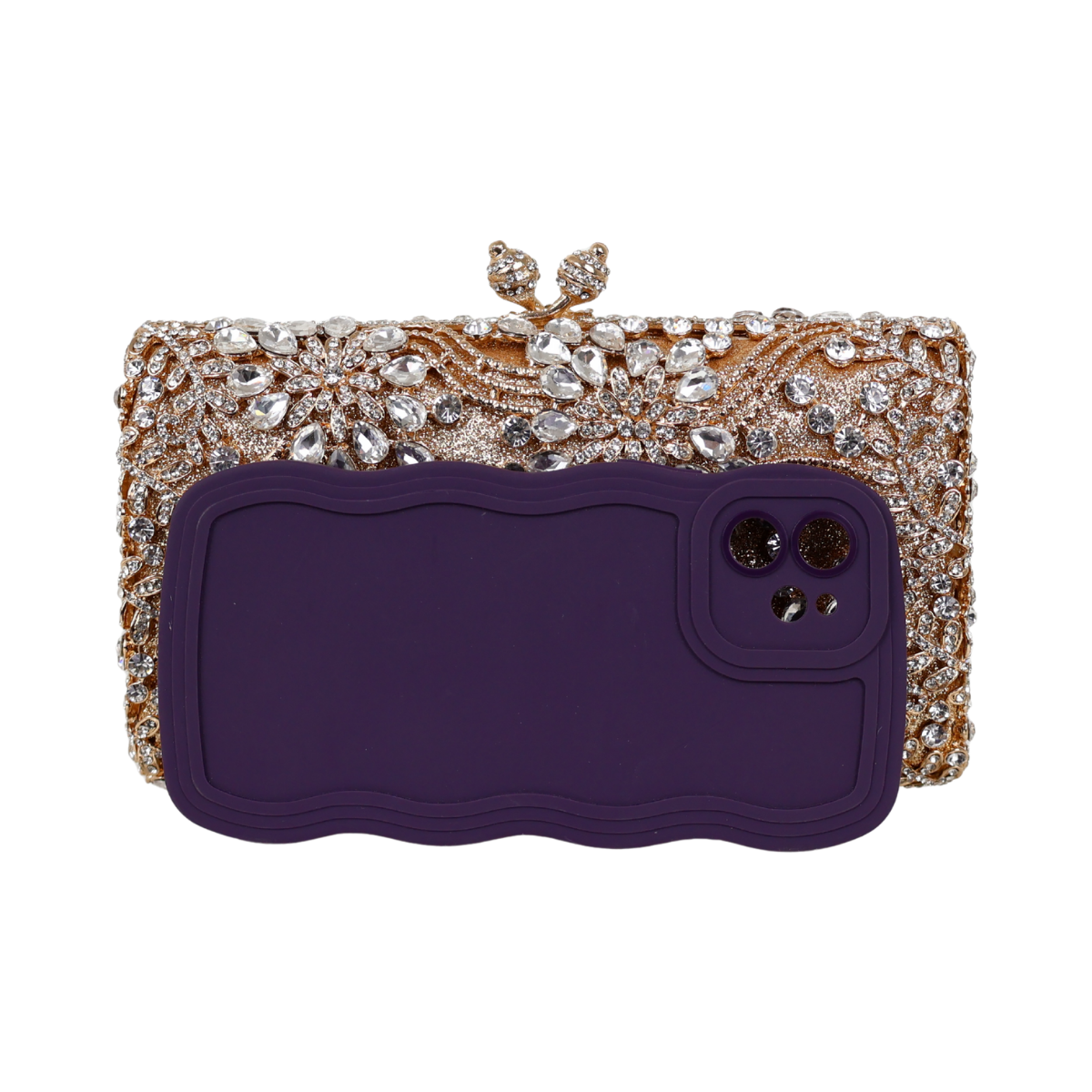 Bolsa Festa Clutch Pedraria Strass Dourada