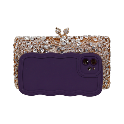 Bolsa Festa Clutch Pedraria Strass Dourada