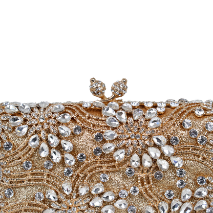 Bolsa Festa Clutch Pedraria Strass Dourada