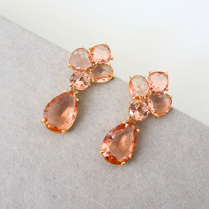 Brinco Dourado e Cristal Champagne - Semijoia