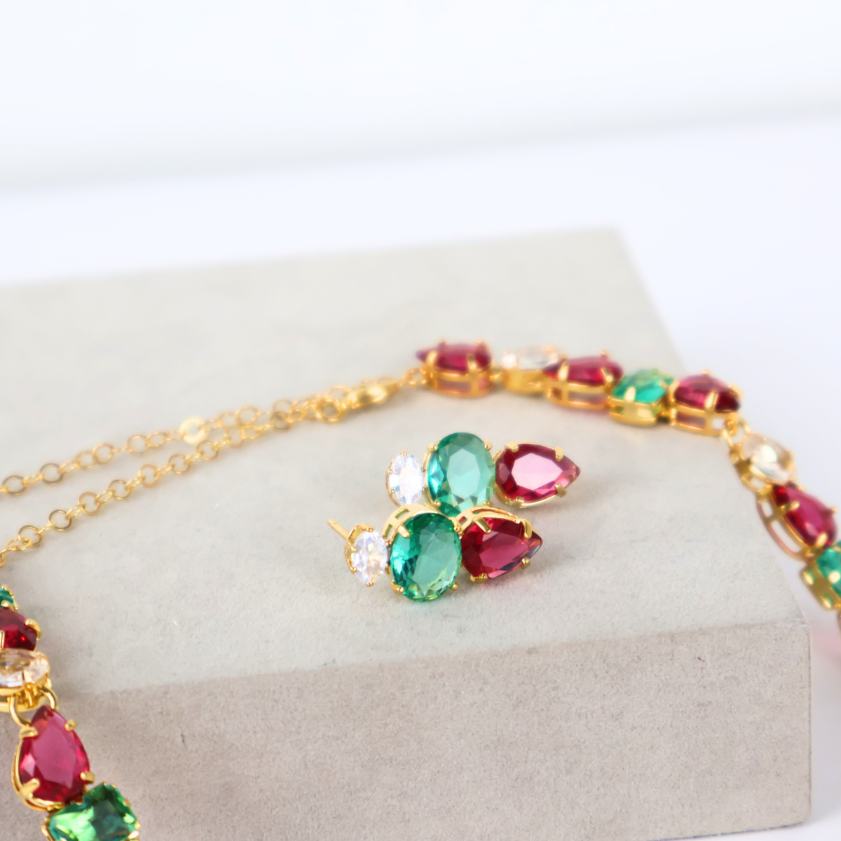 Kit Colar e Brinco - Verde e Marsala - Semijoia