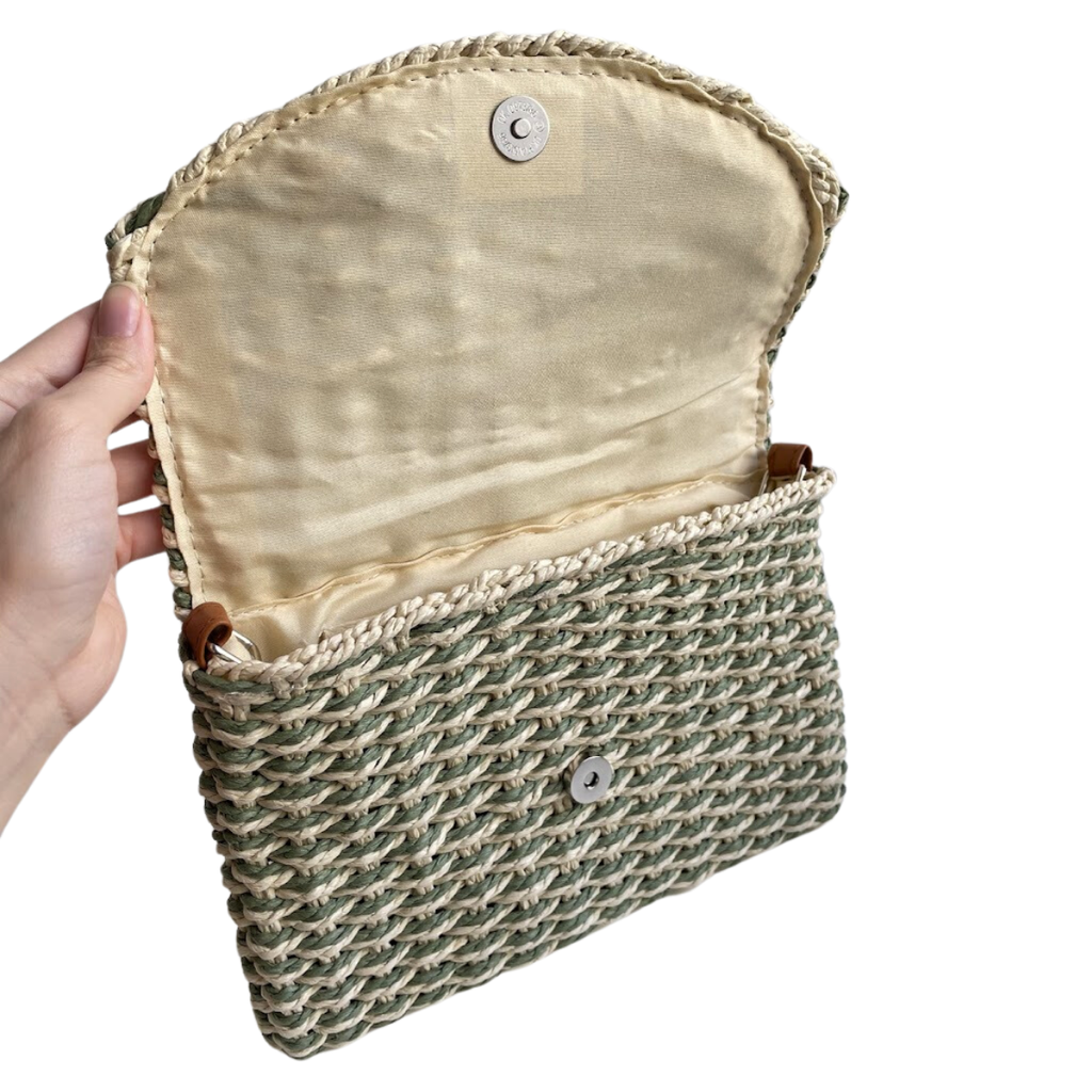Bolsa Carteira Envelope de Palha Verde