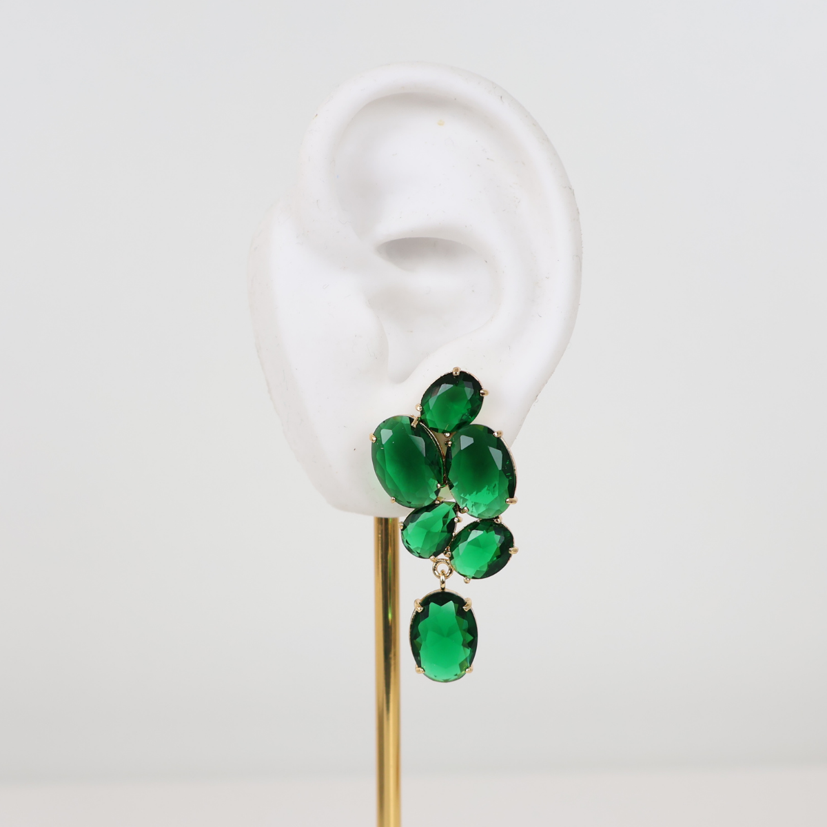 Brinco Dourado e Cristal Verde - Semijoia