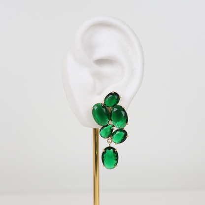 Brinco Dourado e Cristal Verde - Semijoia