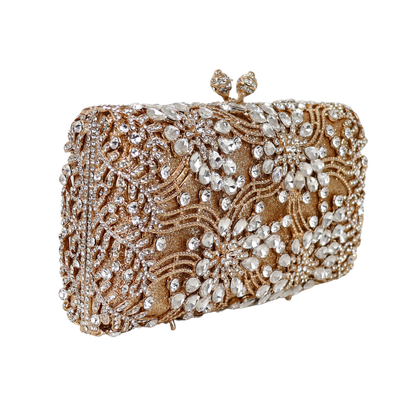 Bolsa Festa Clutch Pedraria Strass Dourada